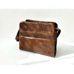 Mexican Made Hand Tooled 1970's Brown Leather Purse